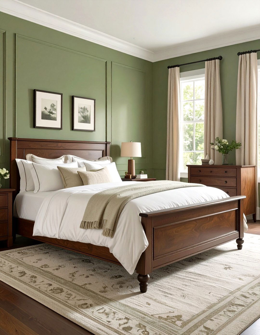 Sage Green Bedroom with Dark Wood Furniture - 30 sage green bedroom ideas