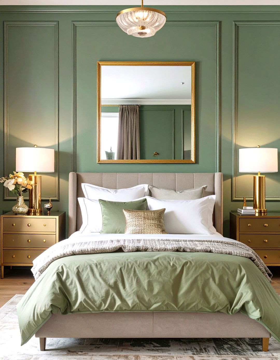 Sage Green Bedroom with Gold Accents - 30 sage green bedroom ideas