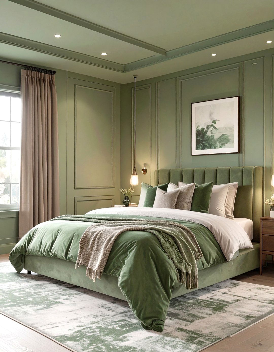 Sage Green Color Drenching Bedroom - 30 modern sage green bedroom ideas