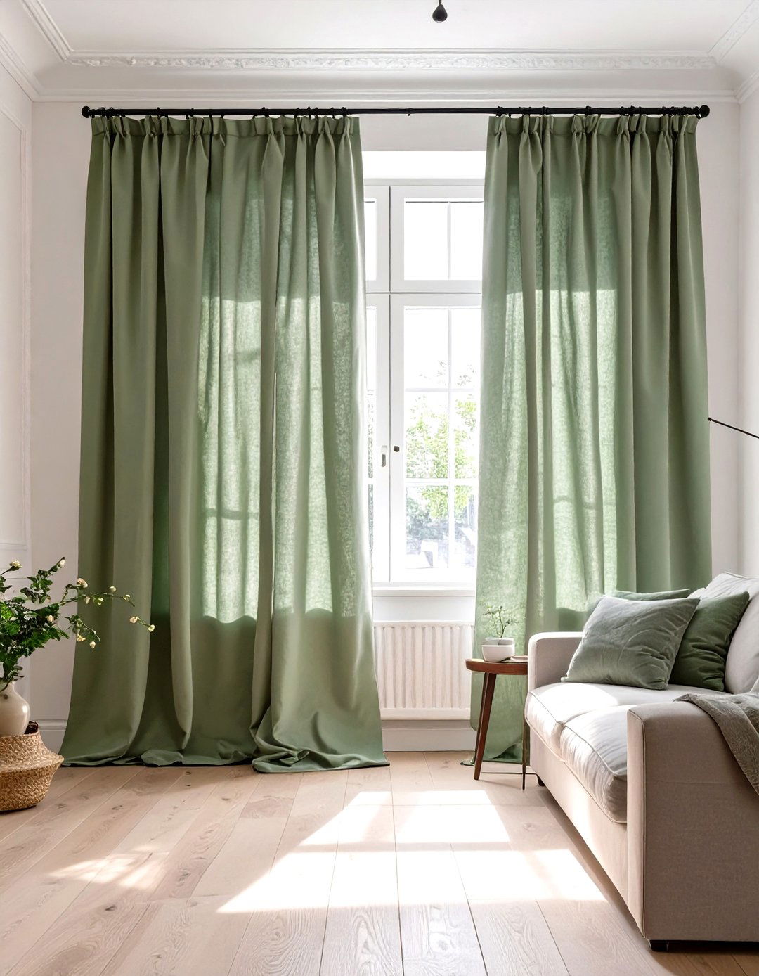 Sage Green Curtains for a Soft Touch - 30 sage green living room ideas