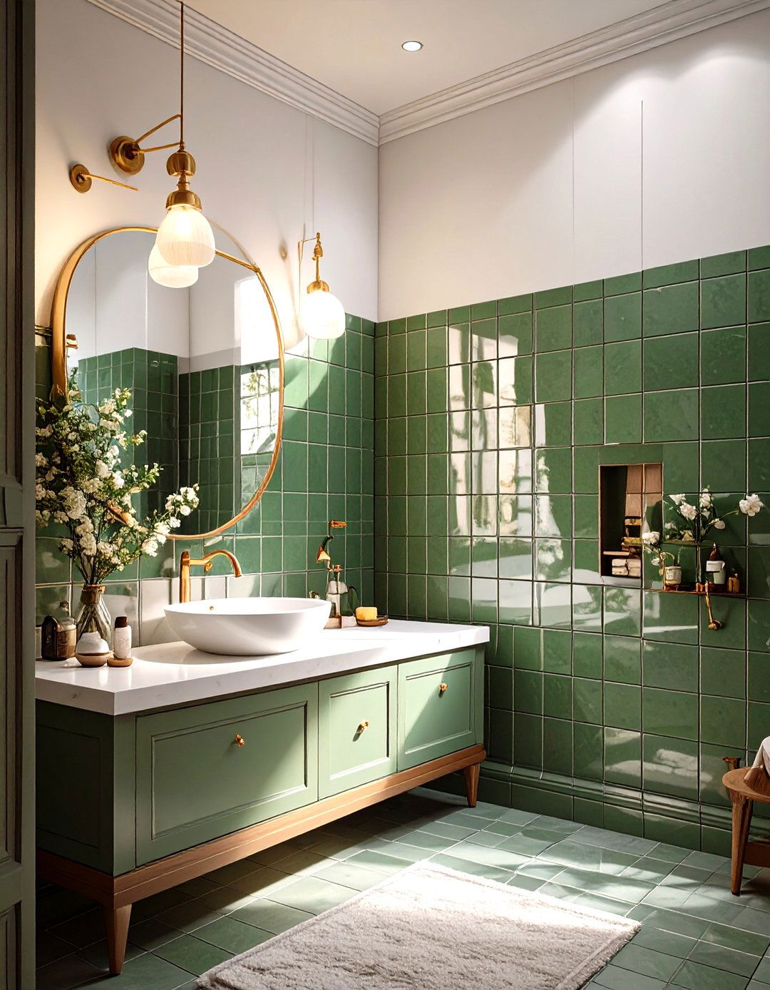 Sage Green Half Wall Tiling - 30 sage green bathroom ideas