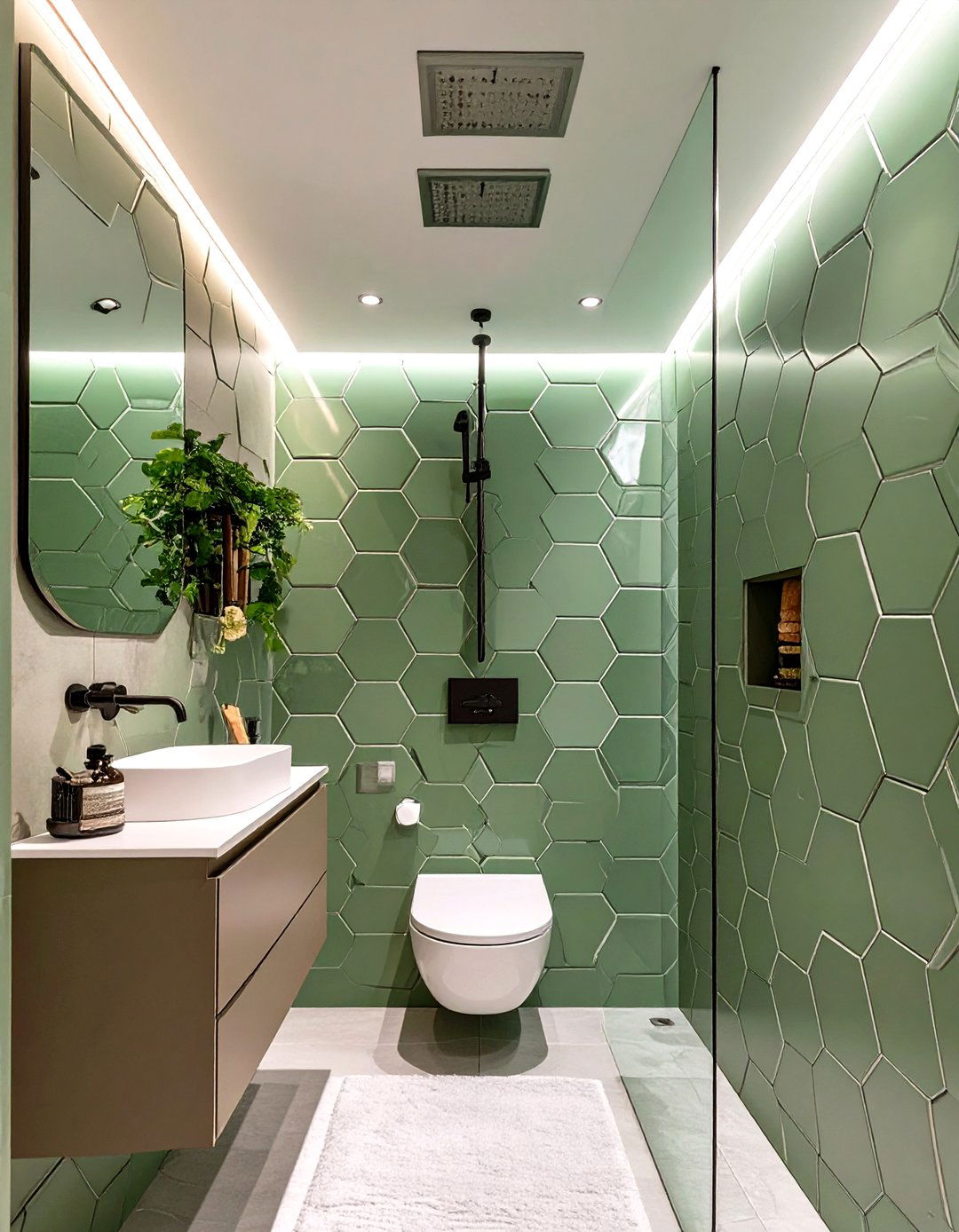 Sage Green Hexagonal Tiles - 30 sage green bathroom ideas