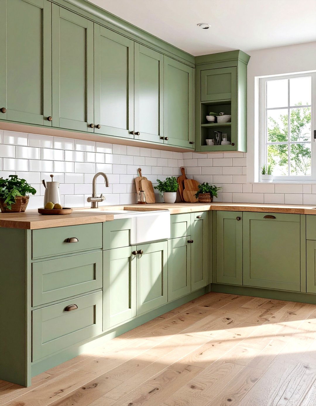 Sage Green Kitchen Cabinets with Butcher Block - 30 green kitchen cabinets ideas