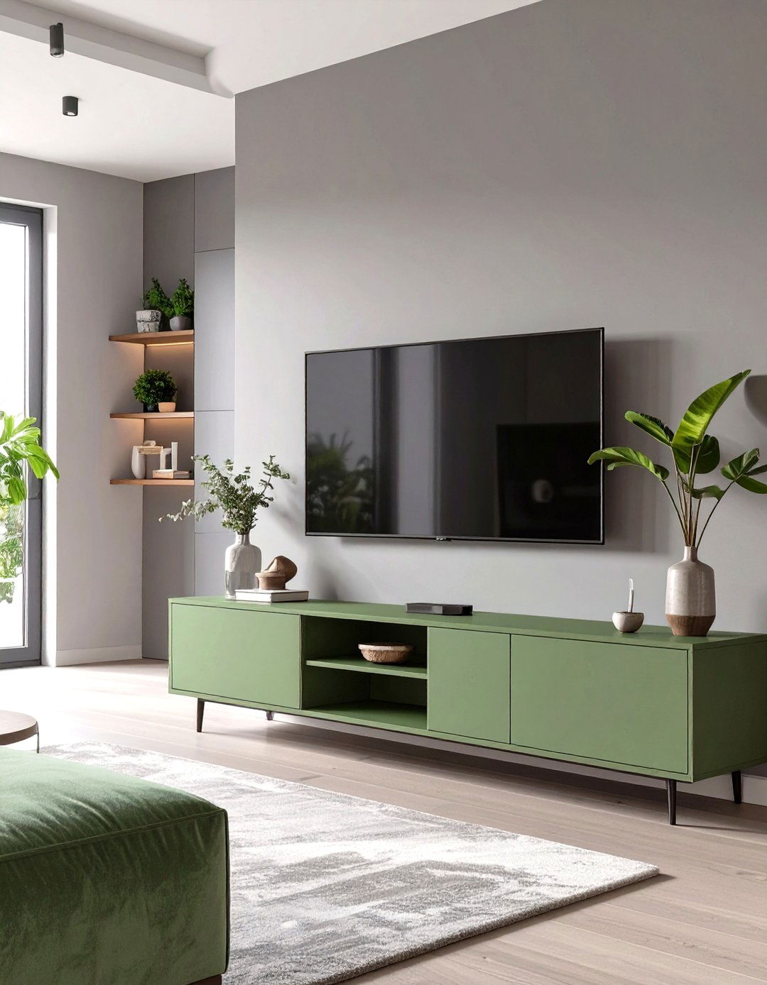 Sage Green Media Console - 30 sage green living room ideas