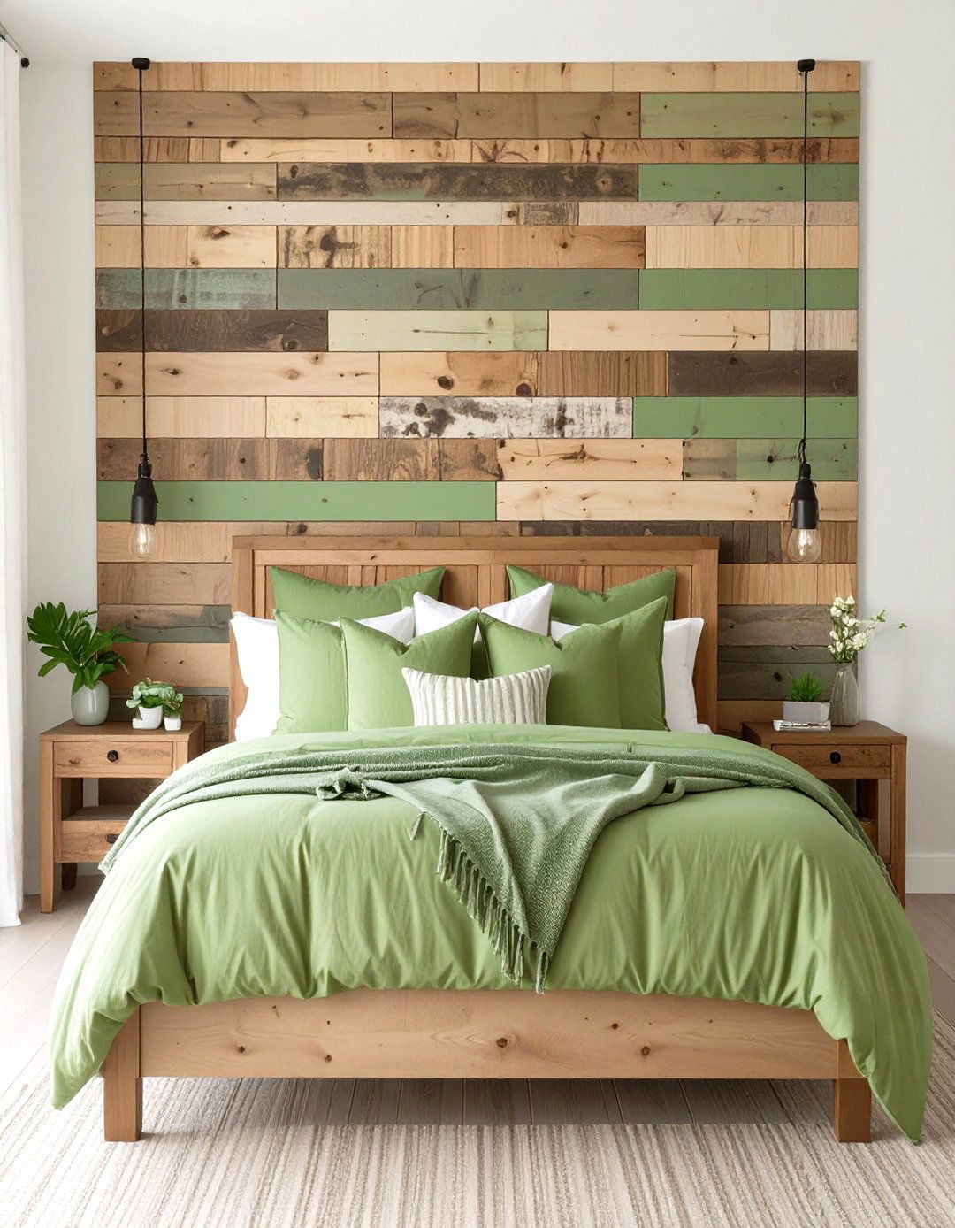 Sage Green Walls with a Reclaimed Wood Accent - 30 rustic sage green bedroom ideas