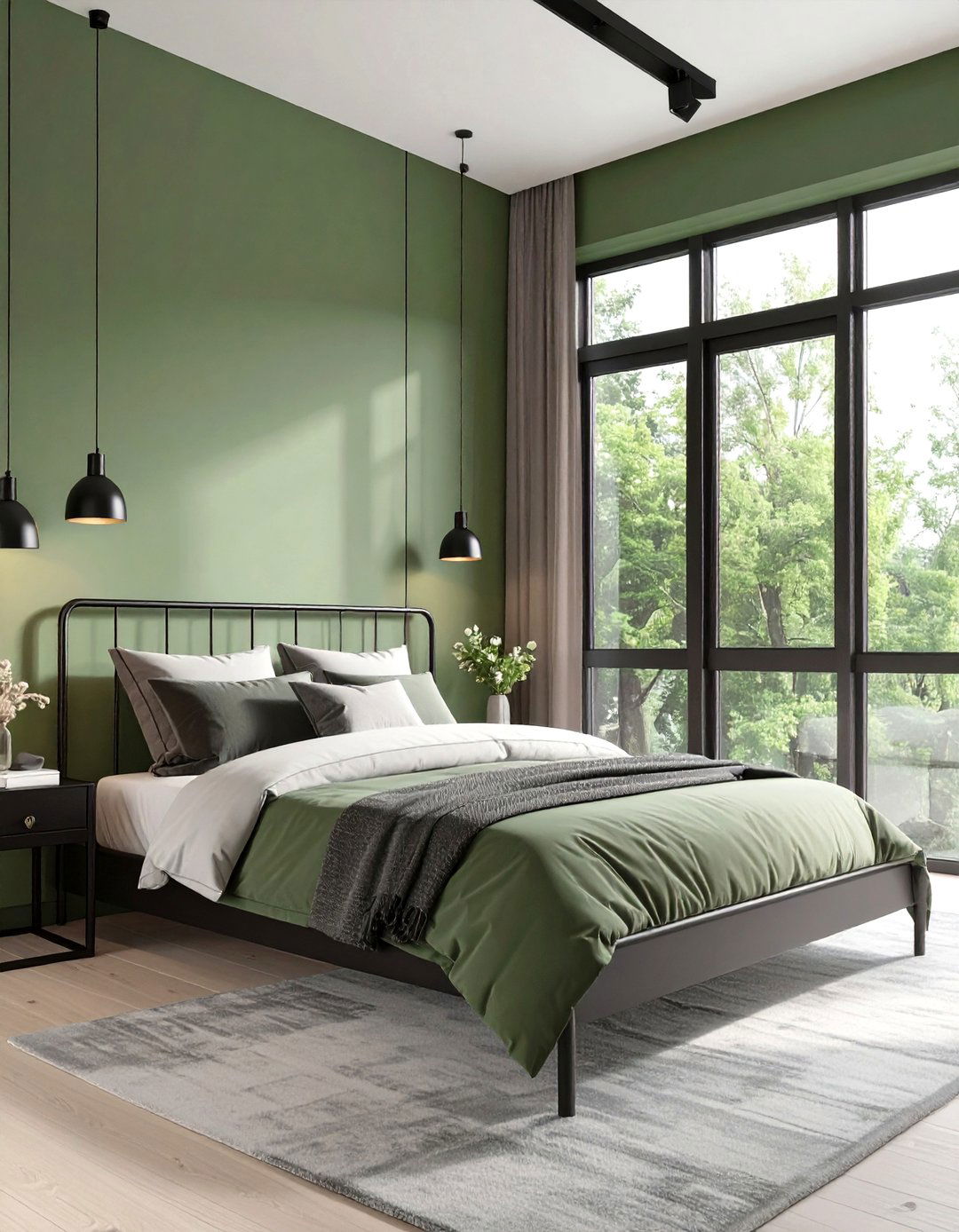Sage Green and Black Accents Bedroom - 30 modern sage green bedroom ideas