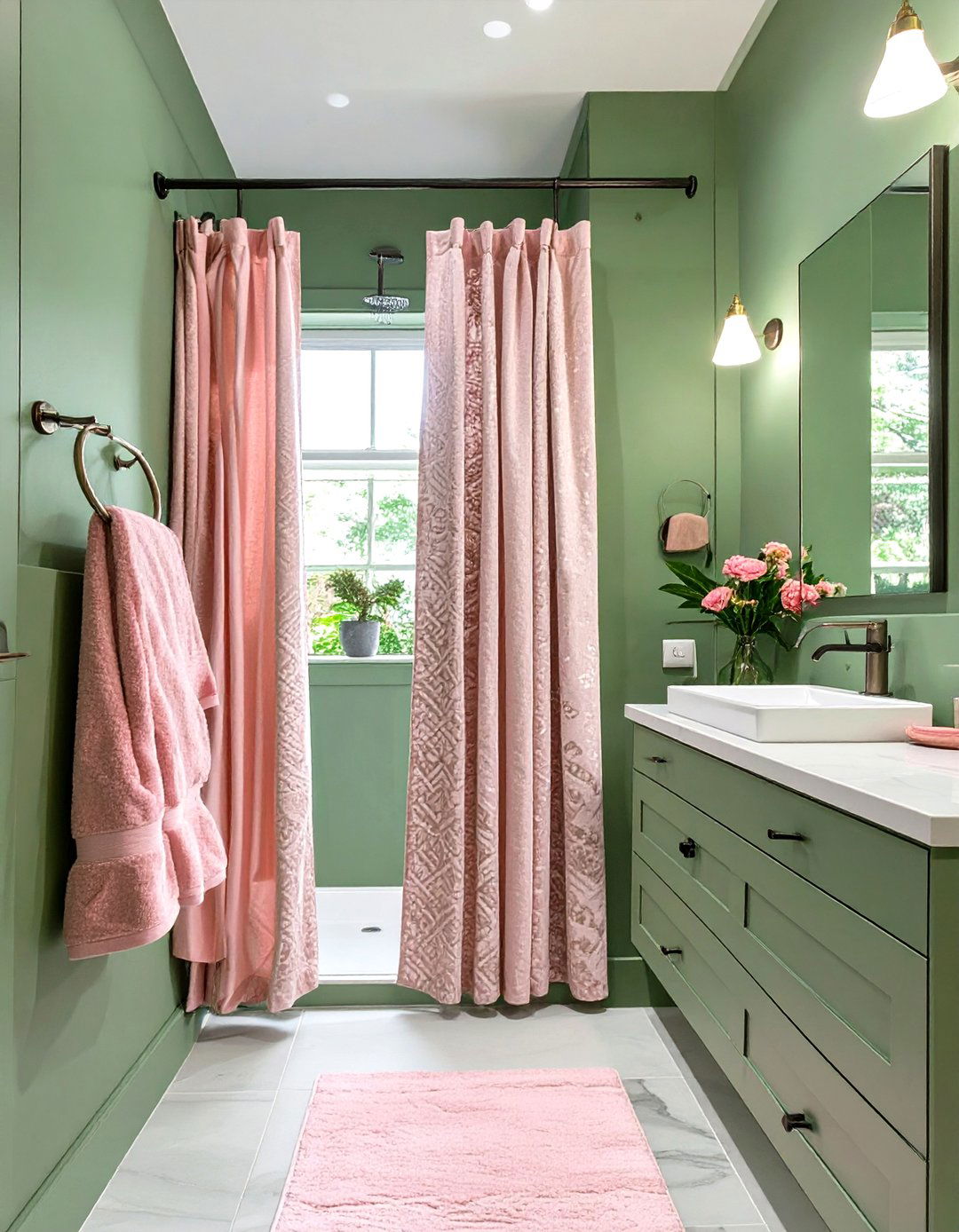Sage Green and Blush Pink Tones - 30 sage green bathroom ideas
