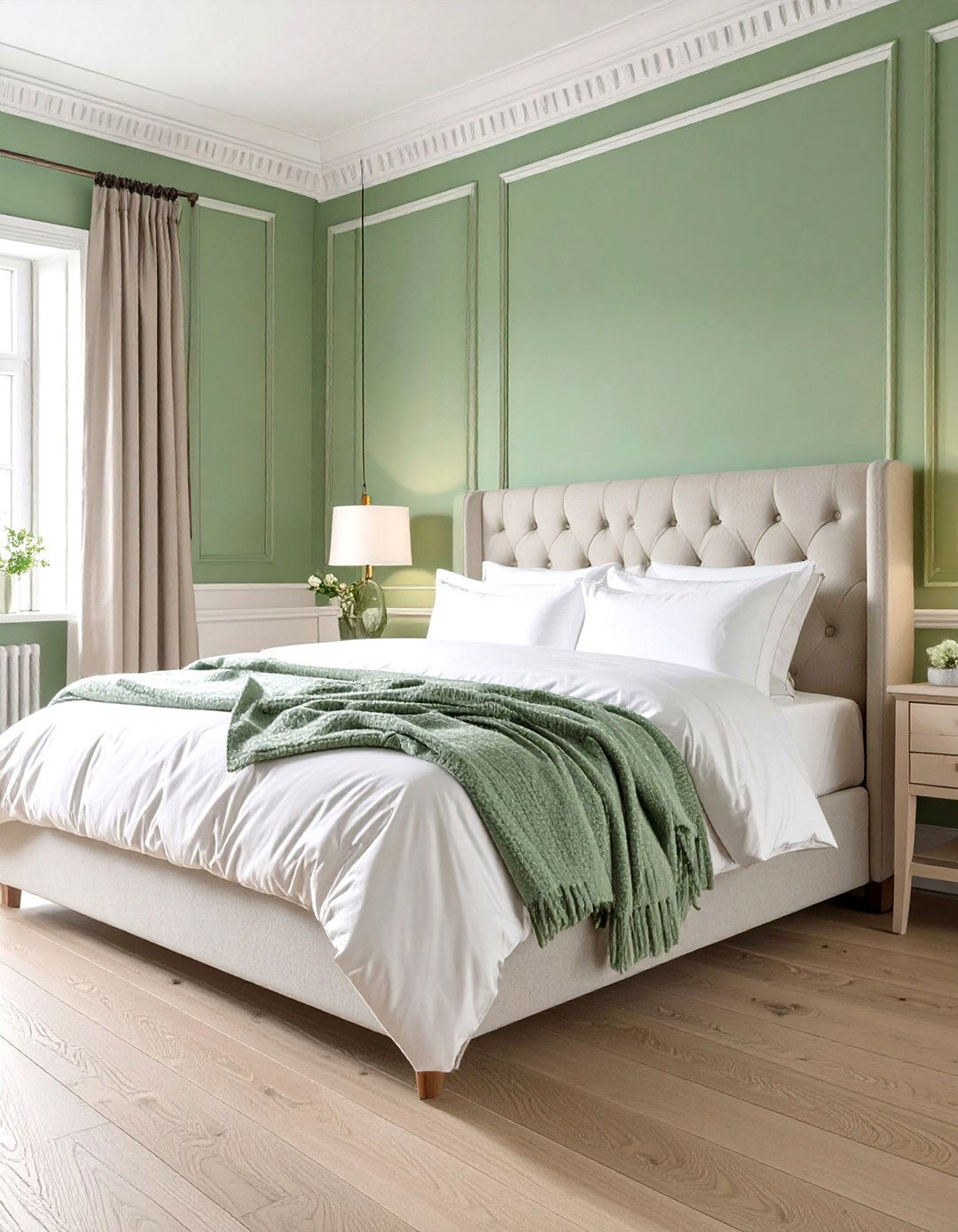Sage Green and Crisp White Bedroom - 30 modern sage green bedroom ideas
