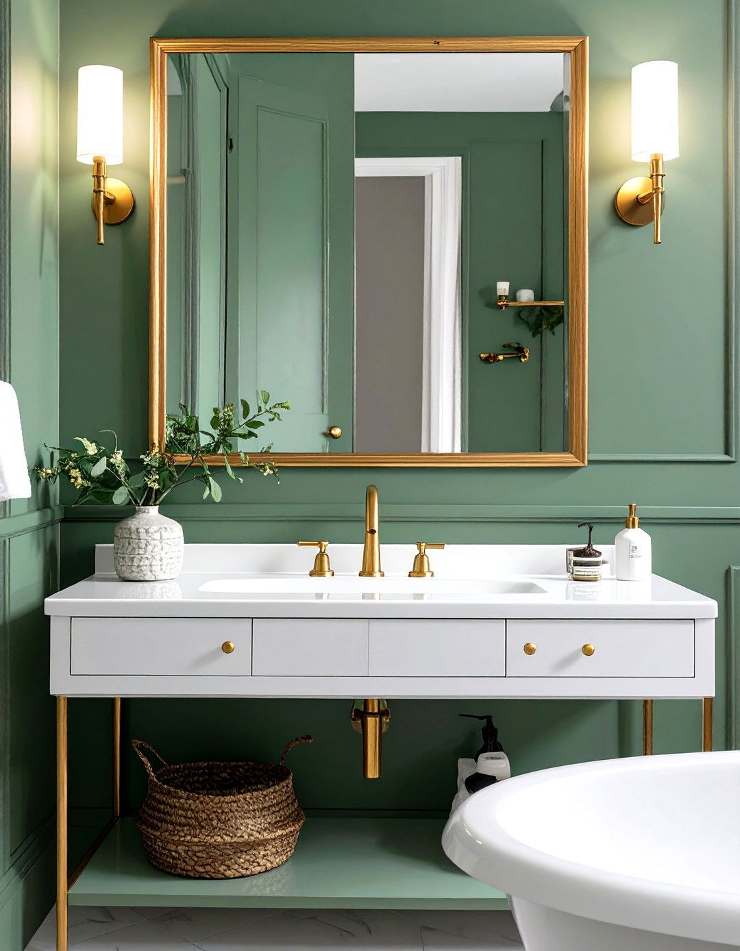 Sage Green and Gold Fixtures - 30 sage green bathroom ideas