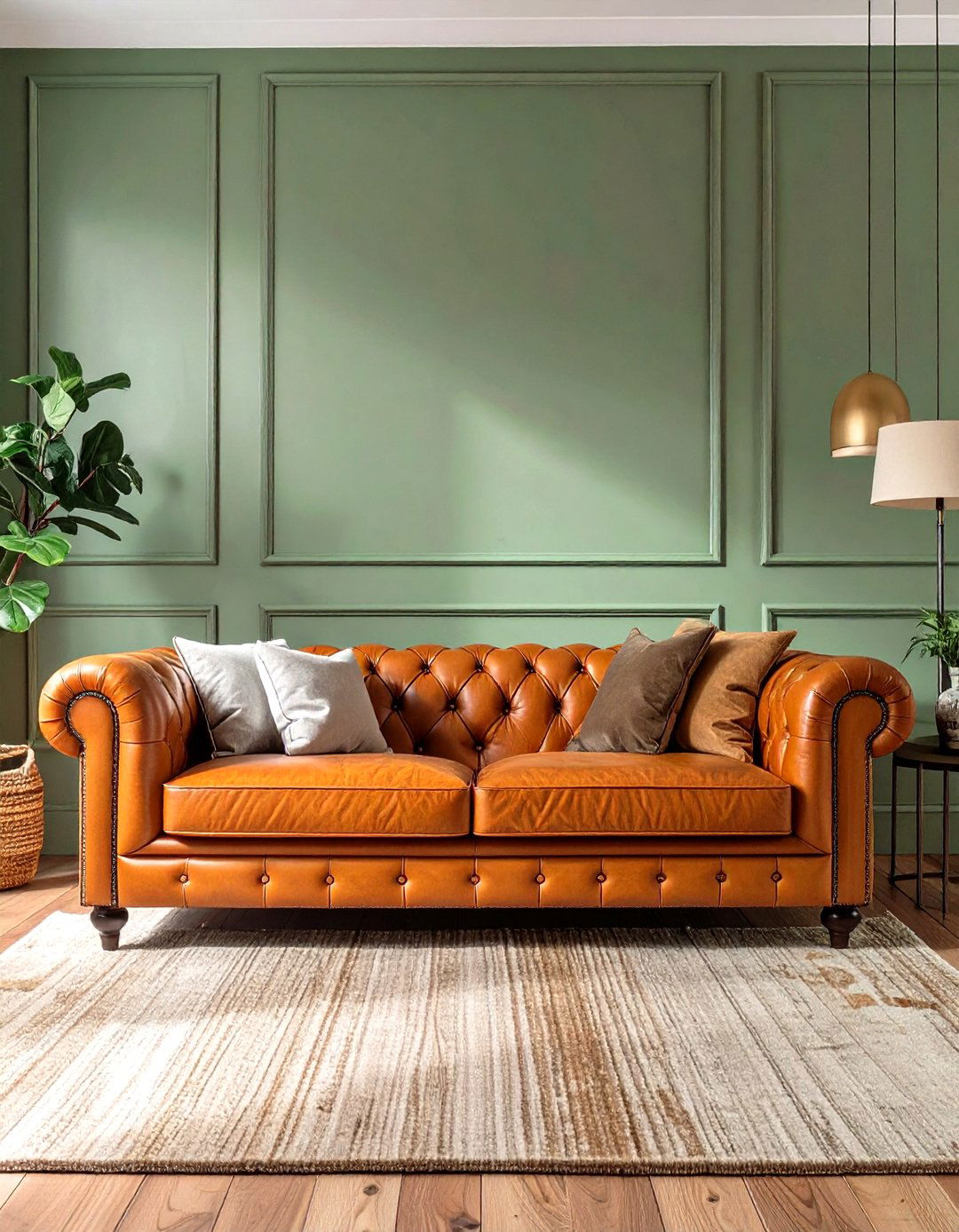 Sage Green and Leather Furniture - 30 sage green living room ideas