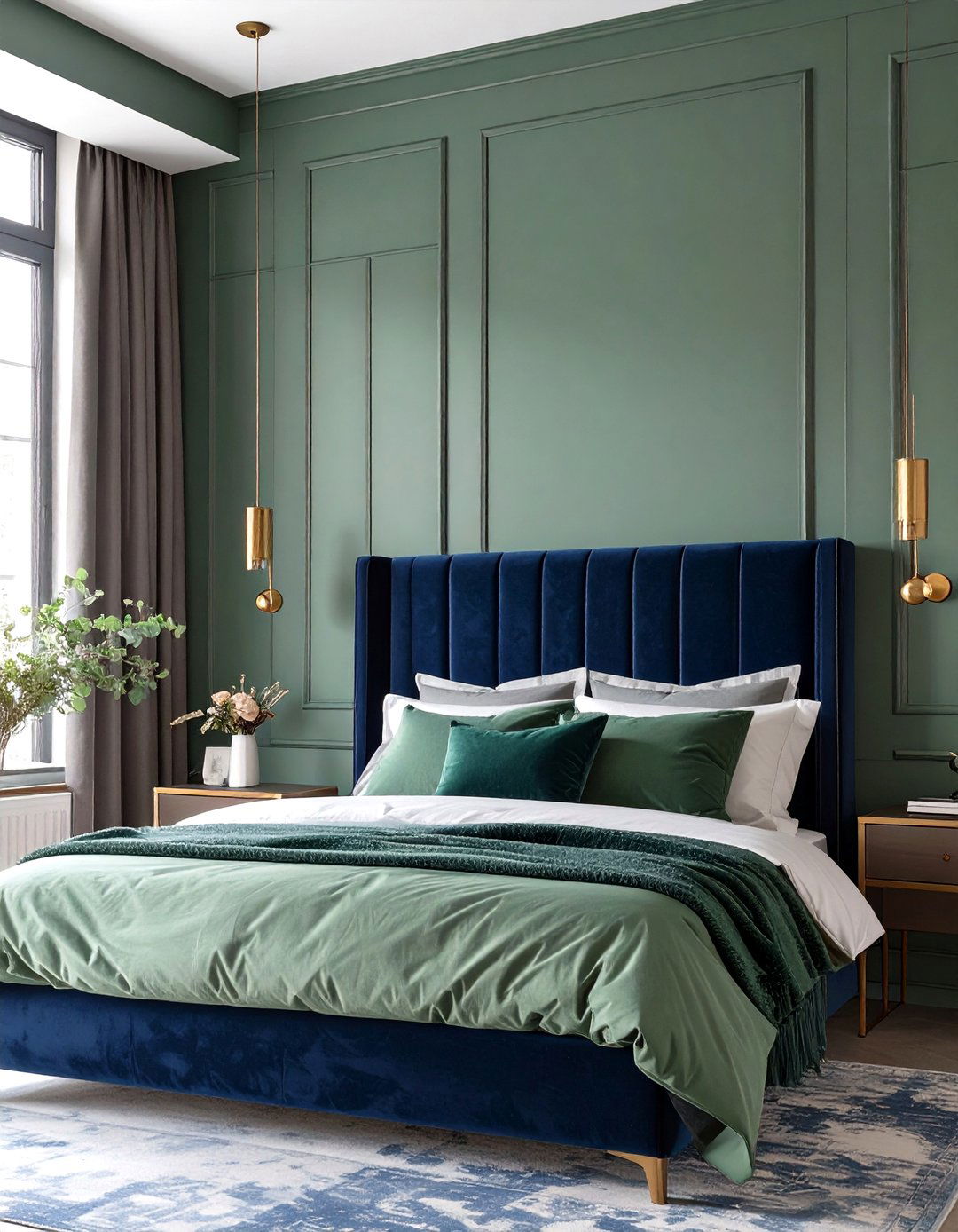Sage Green and Navy Blue Bedroom - 30 modern sage green bedroom ideas