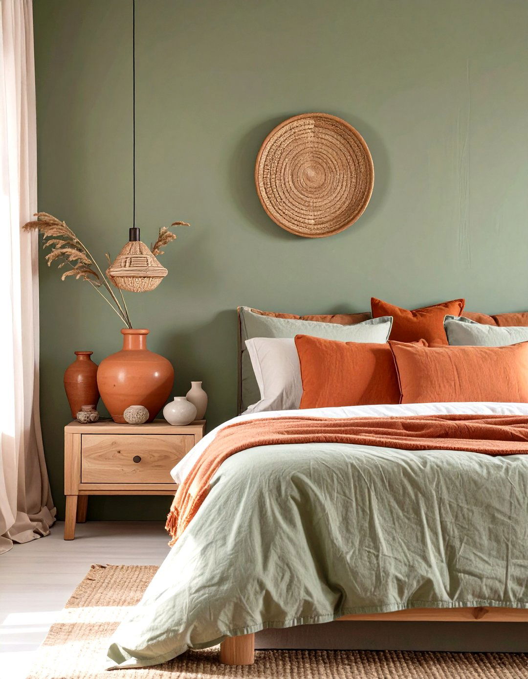 Sage Green and Terracotta Tones Bedroom - 30 modern sage green bedroom ideas