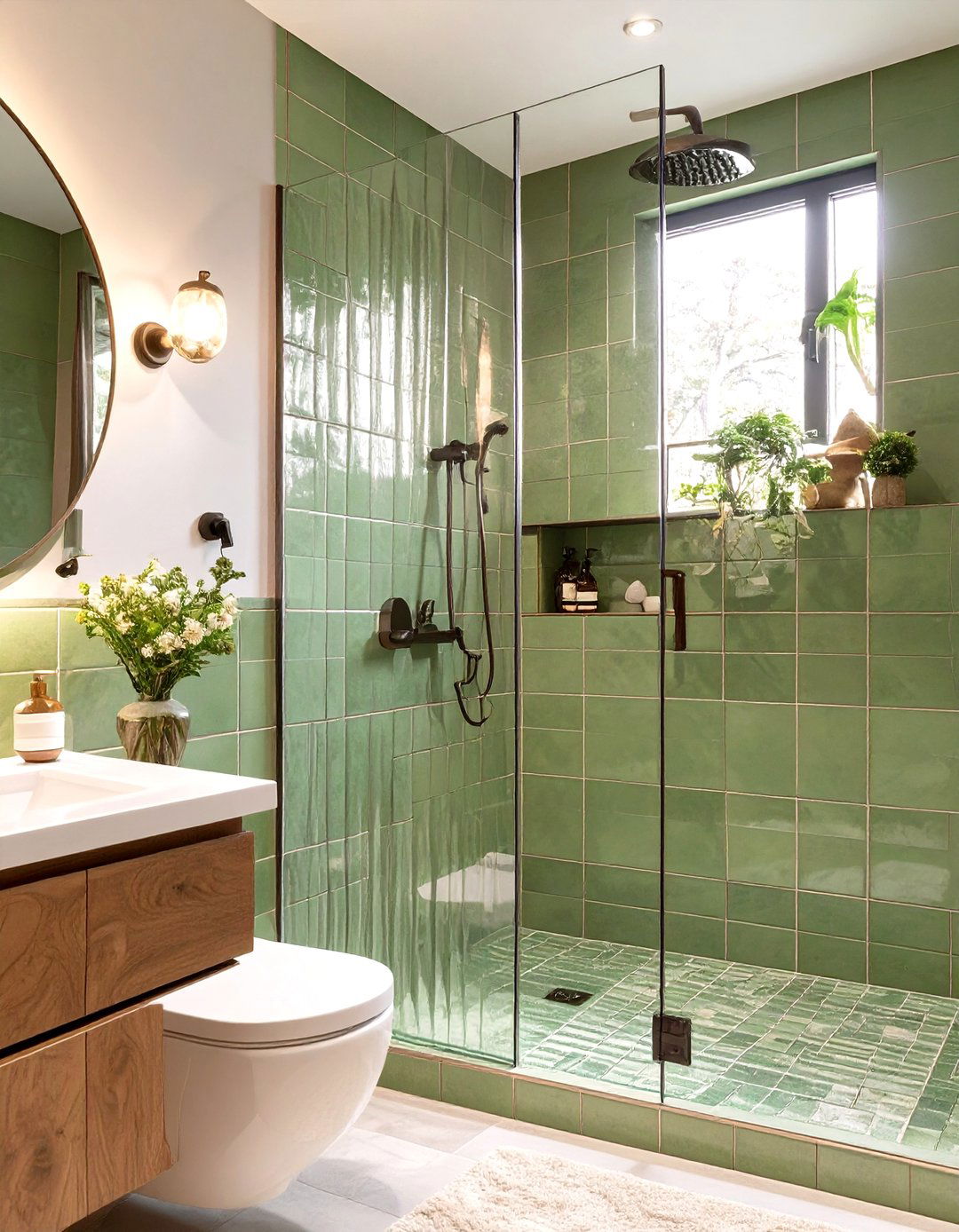 Sage Green with Fluted Glass - 30 sage green bathroom ideas