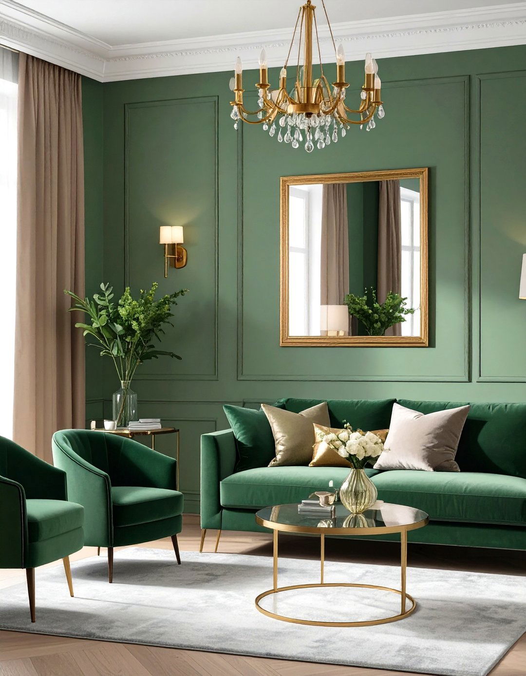 Sage Green with Gold or Brass Accents - 30 sage green living room ideas