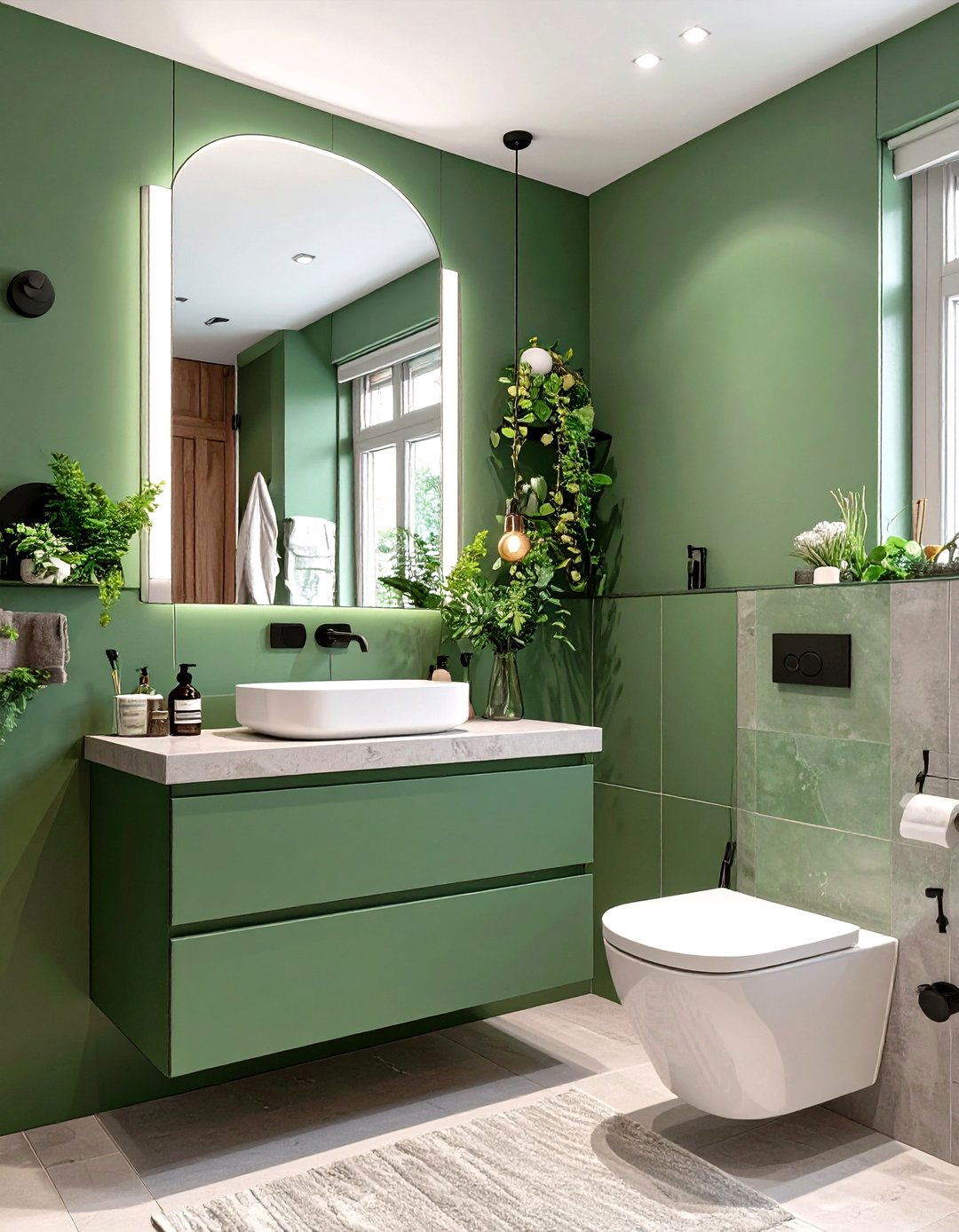 Sage Green with Mirrored Walls - 30 sage green bathroom ideas