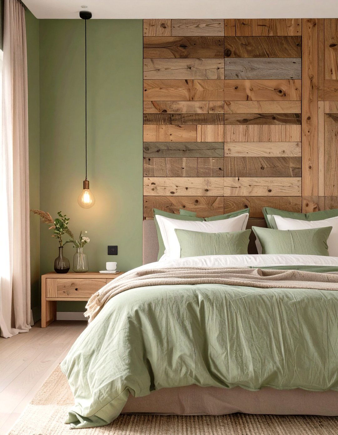 Sage Green with Natural Wood Bedroom - 30 modern sage green bedroom ideas