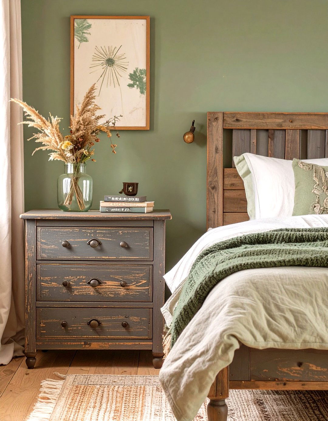 Sage Green with Painted Furniture - 30 rustic sage green bedroom ideas