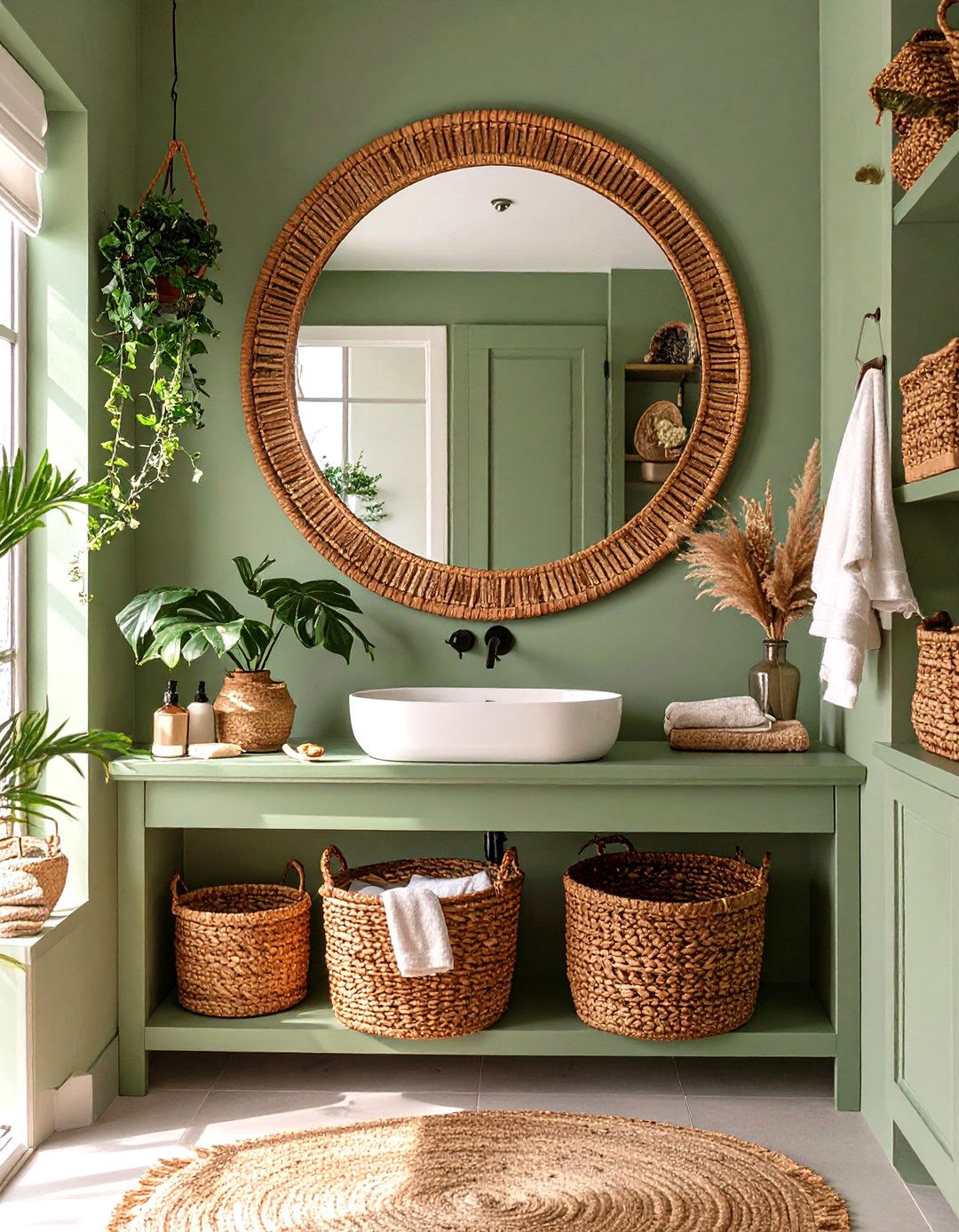Sage Green with Rattan and Wicker - 30 sage green bathroom ideas