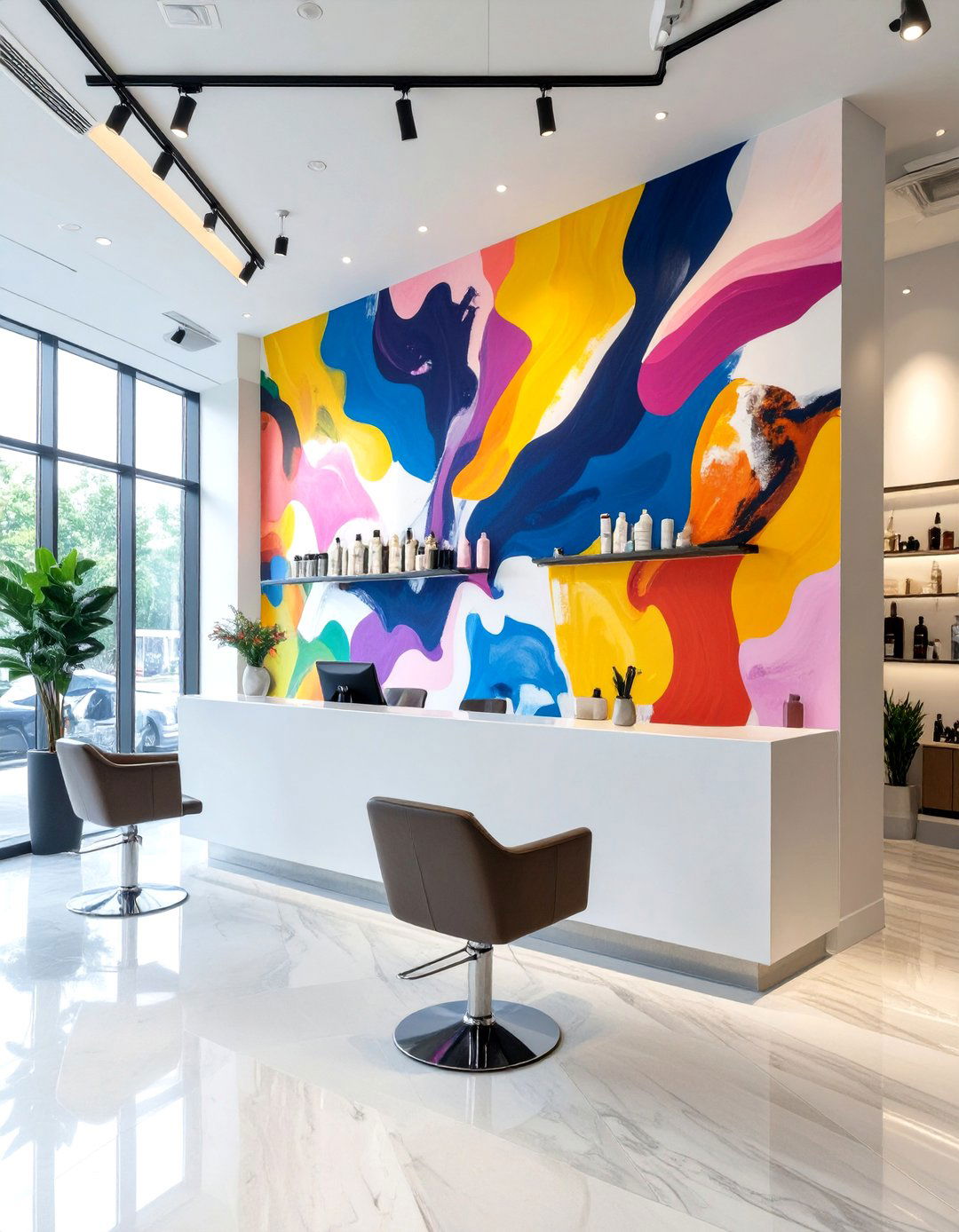 Salon with Abstract Murals - 30 salon interior design ideas