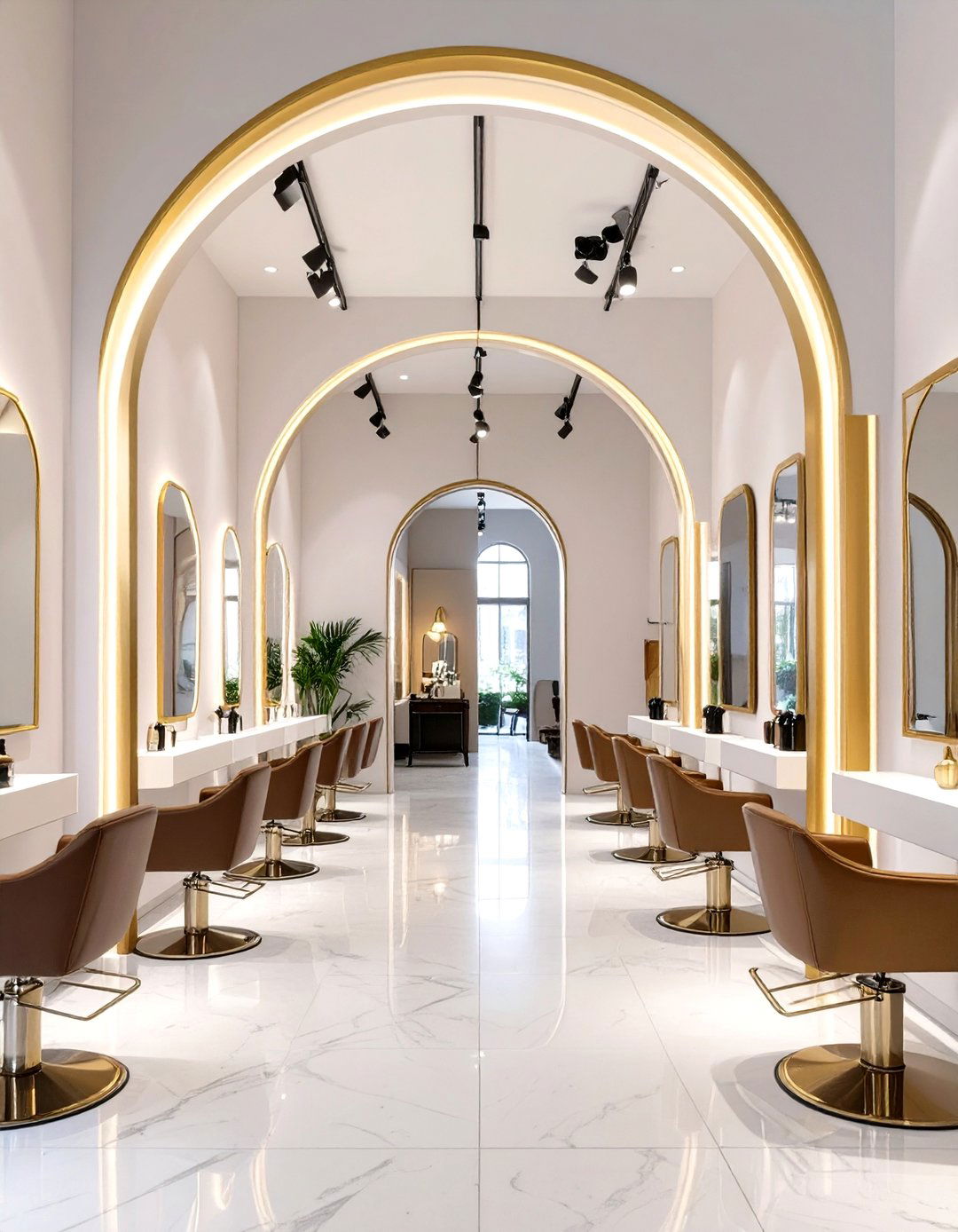 Salon with Arched Mirrors and Doorways - 30 salon interior design ideas