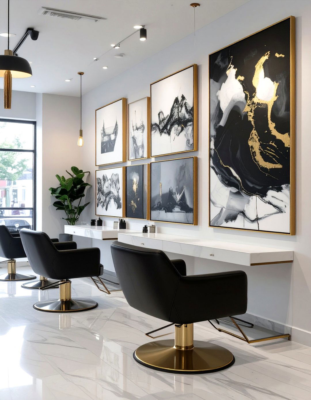 Salon with Curated Art Gallery Wall - 30 salon interior design ideas