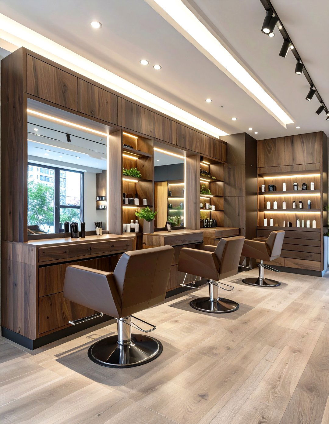 Salon with Custom Built Styling Stations - 30 salon interior design ideas