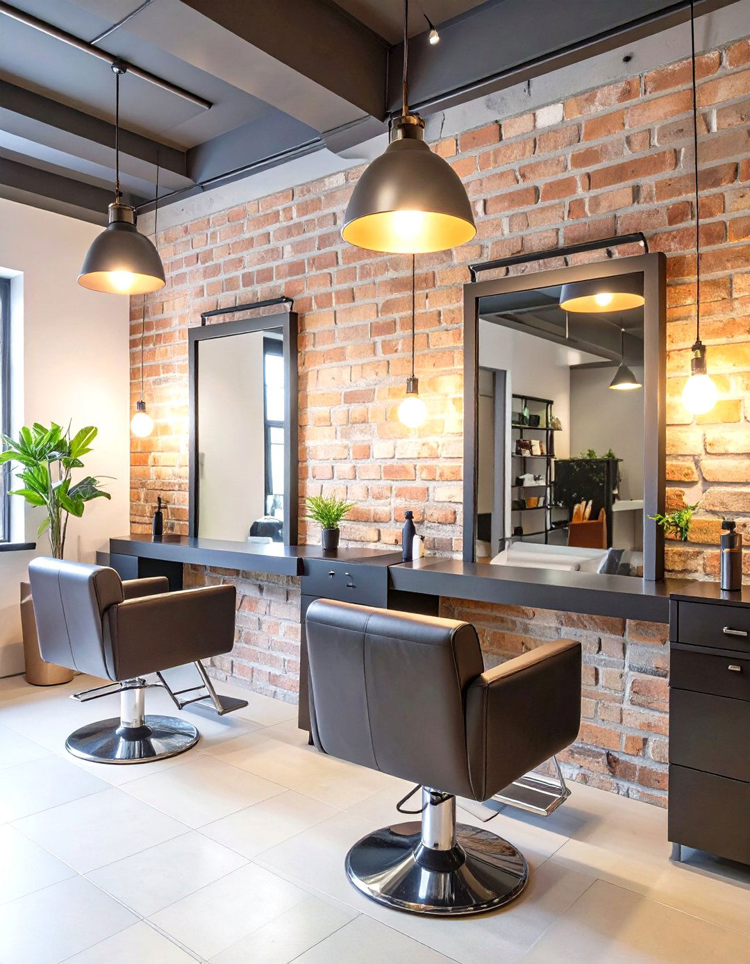 Salon with Exposed Brick Walls - 30 salon interior design ideas