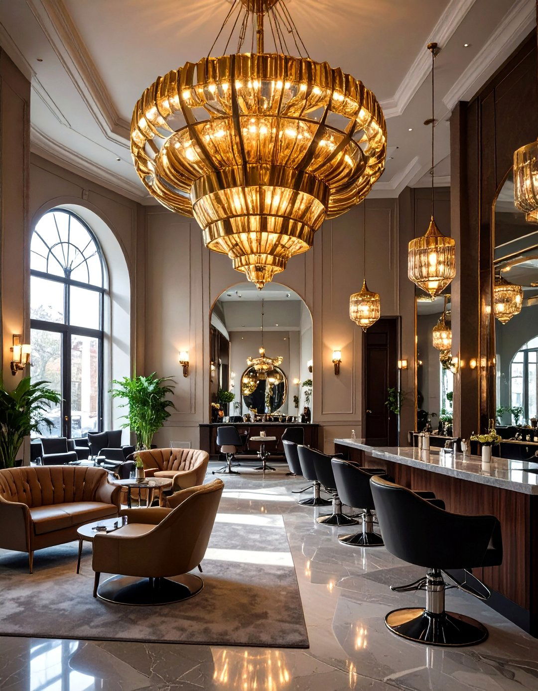 Salon with Statement Lighting Fixtures - 30 salon interior design ideas