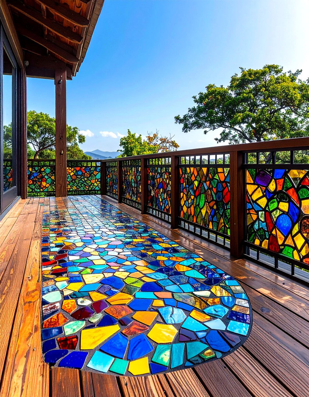Salvaged Material Mosaic Railing - 30 inexpensive deck railing ideas