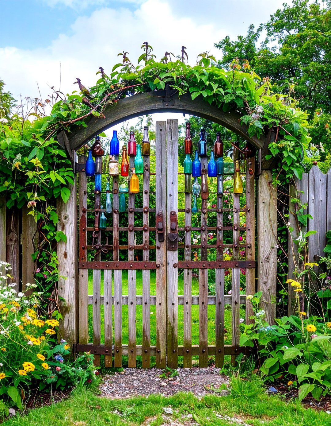 Salvaged Metal and Found Object Gate - 30 backyard gate ideas