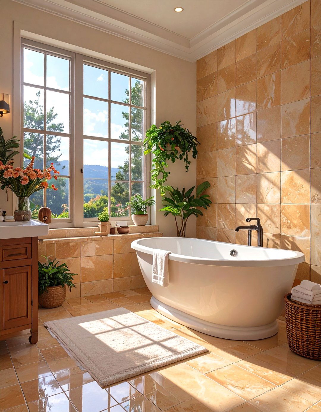 Same Tile on Floor and Tub Surround - 30 small bathroom ideas with tub