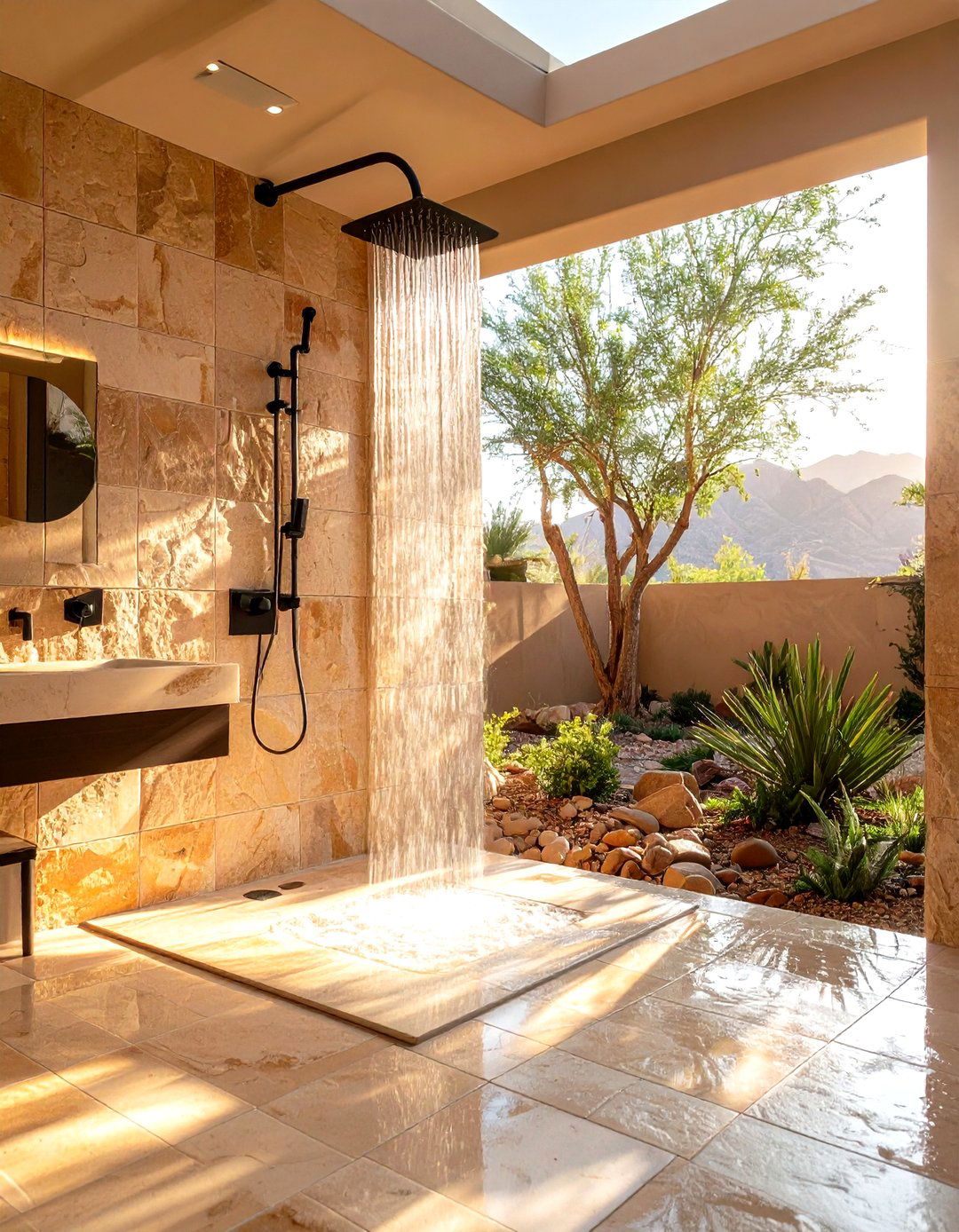 Sandstone Effect Tile Shower - 30 large tile shower ideas