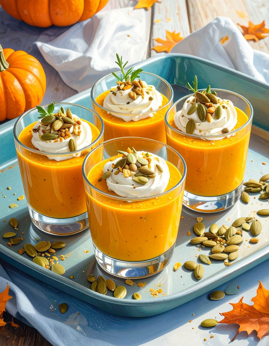 Savory Butternut Squash Soup Shooters - 30 fall baby shower food ideas