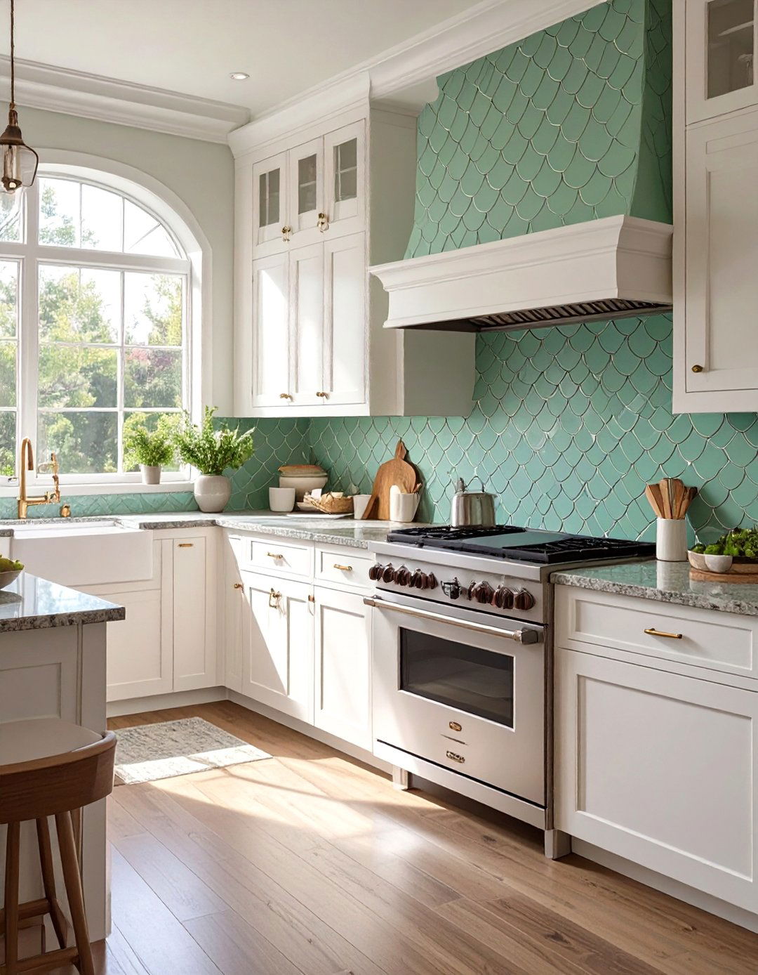 Scalloped Fish Scale Tile Backsplash - 30 backsplash ideas for white cabinets and granite countertops