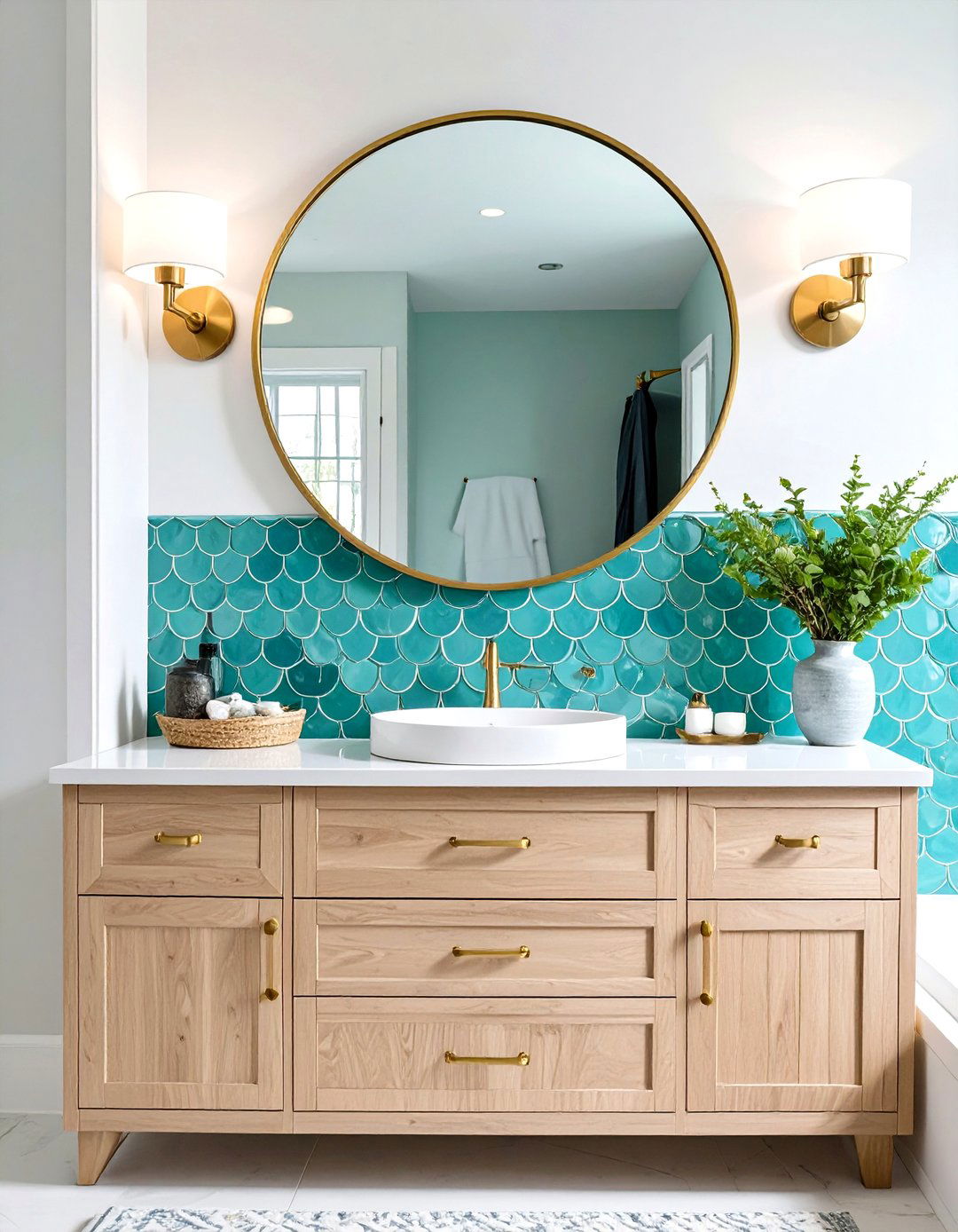 Scalloped Fish Scale Tile Bathroom Backsplash - 30 bathroom vanity backsplash ideas