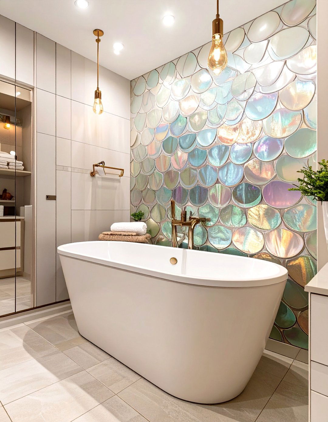 Scalloped Fish Scale Tile Wall - 30 bathroom tile ideas for small bathrooms