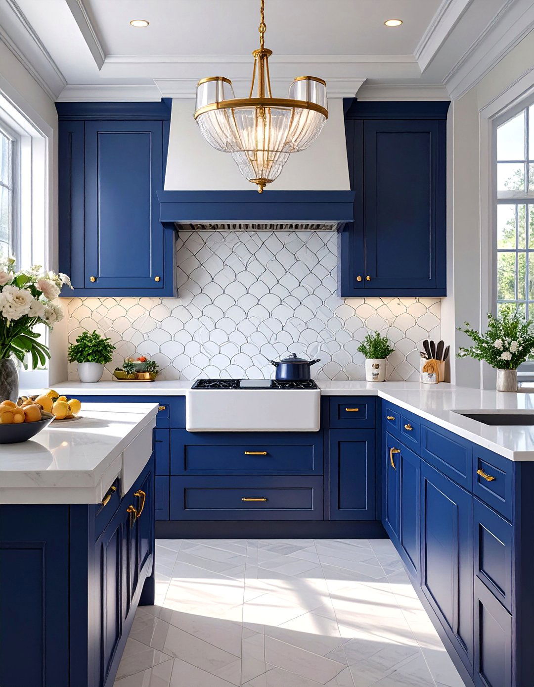 Scalloped Fish Scale Tiles - 30 backsplash ideas for dark cabinets and light countertops