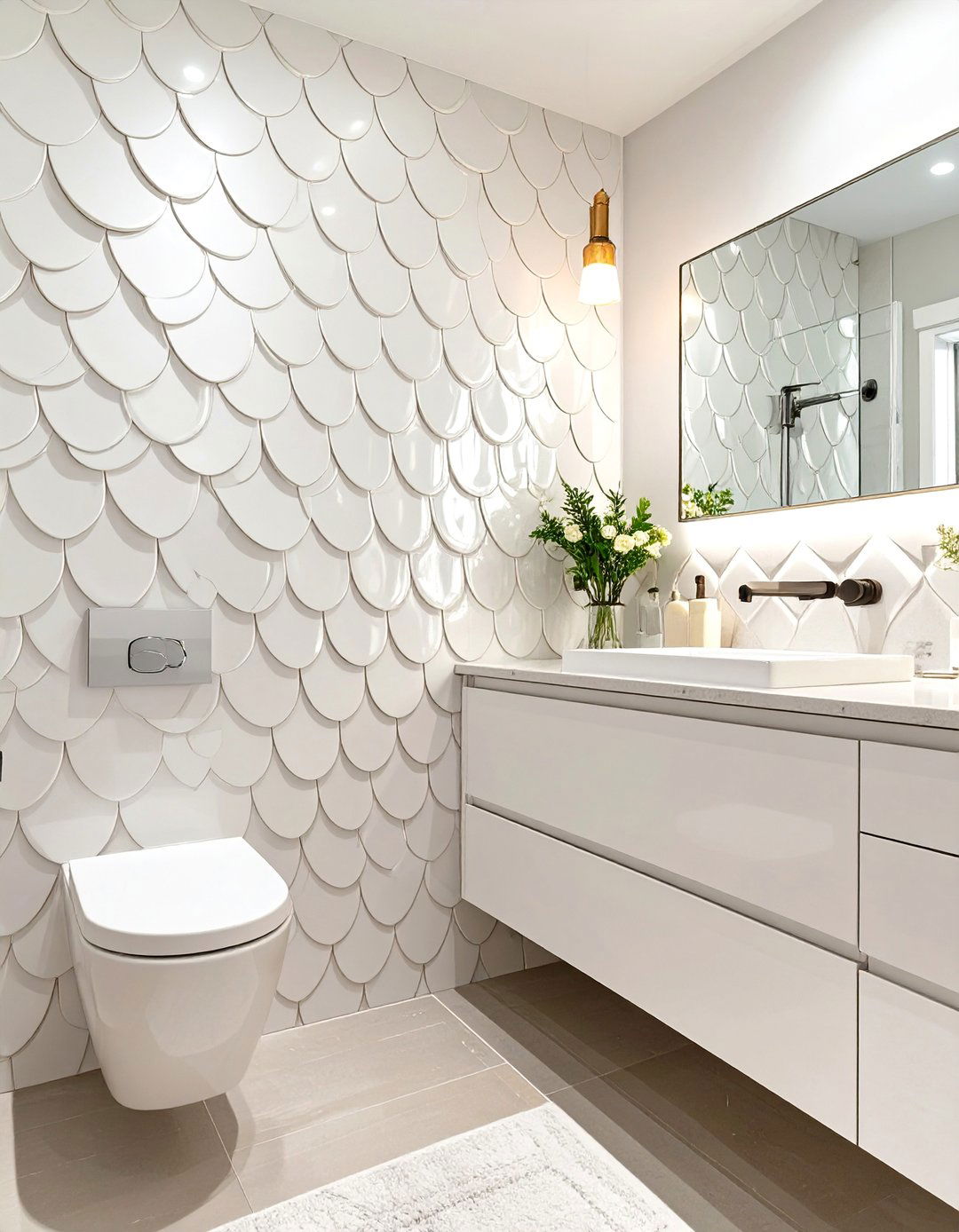 Scalloped Tile Bathroom Walls - 30 bathroom wall ideas