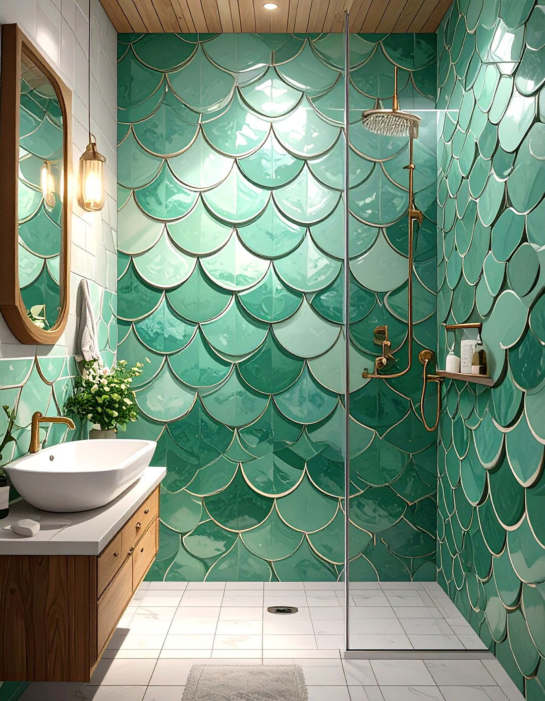 Scalloped or Fish Scale Shower Tiles - 30 shower tile ideas 2025