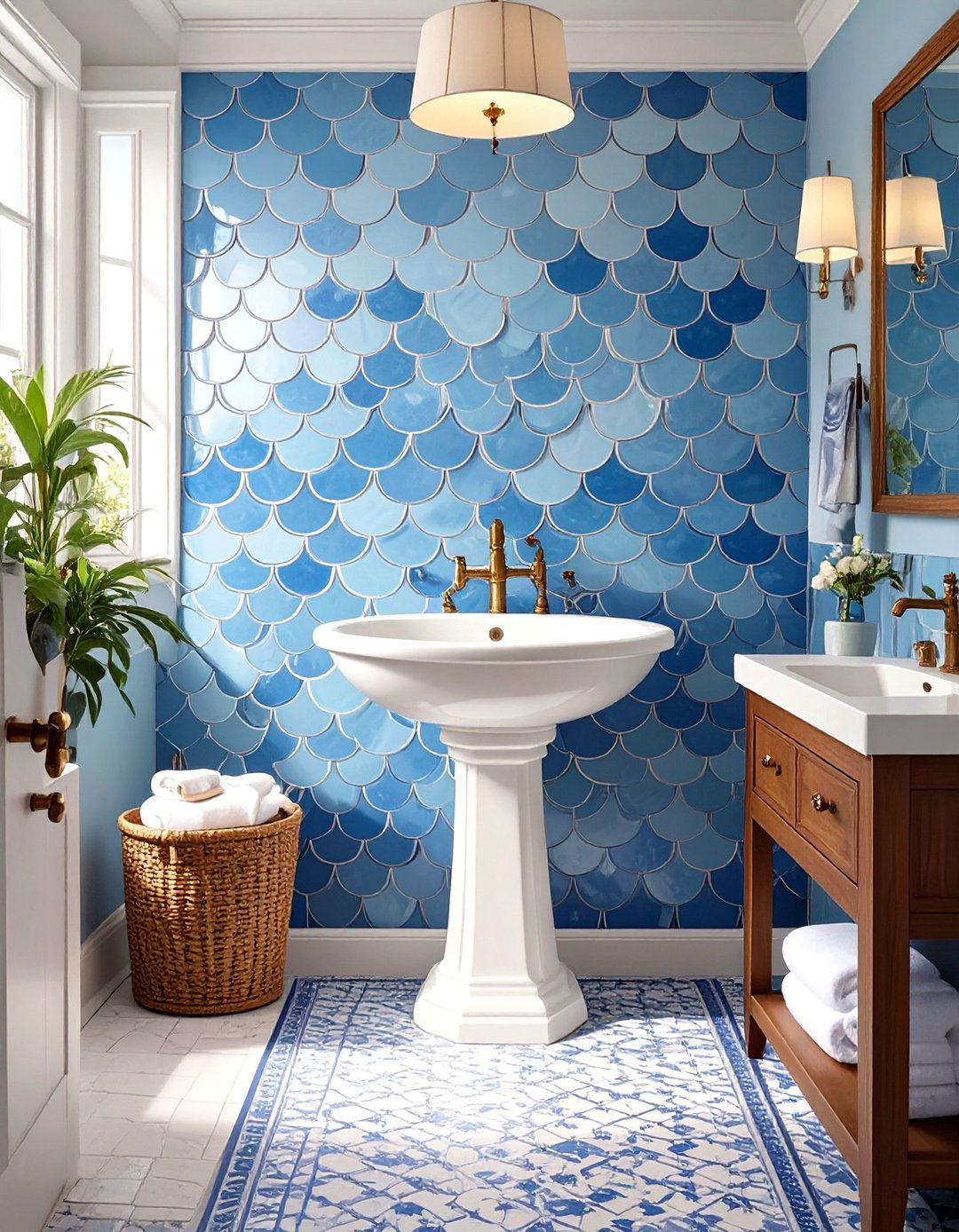 Scalloped or Fish Scale Tile Accent Wall - 30 small bathroom accent wall ideas