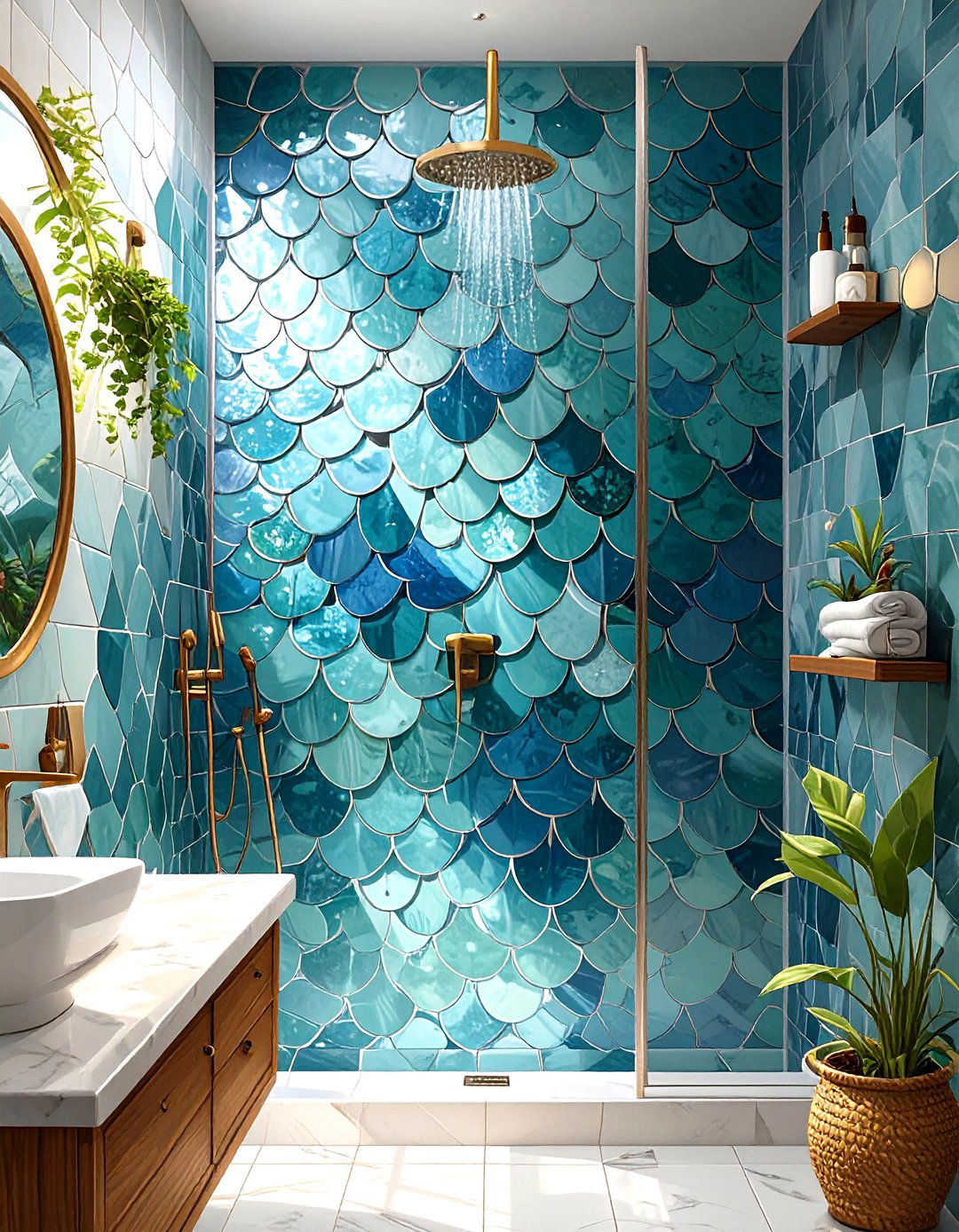 Scalloped or Fish Scale Tile Shower Walls - 30 shower wall ideas