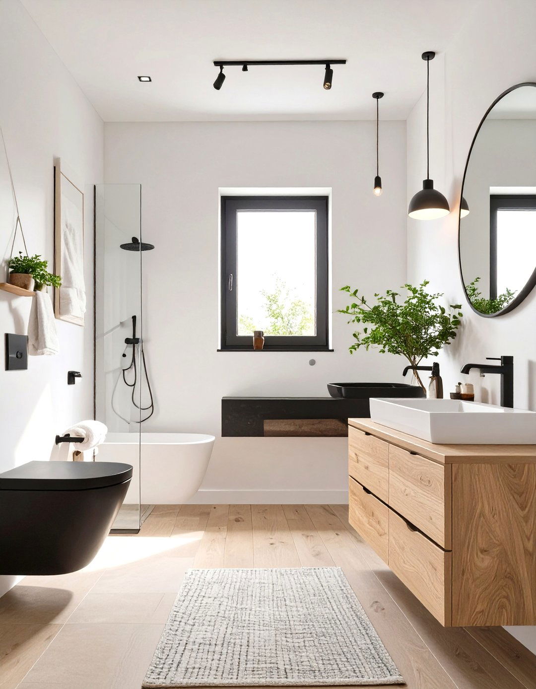 Scandinavian Bathroom with Natural Wood - 30 black and white bathroom ideas