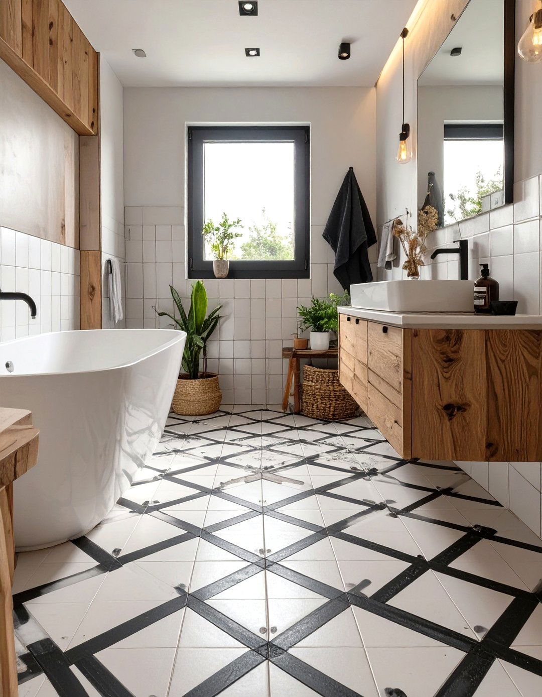 Scandinavian Cross Stitch Pattern - 30 bathroom tile paint ideas