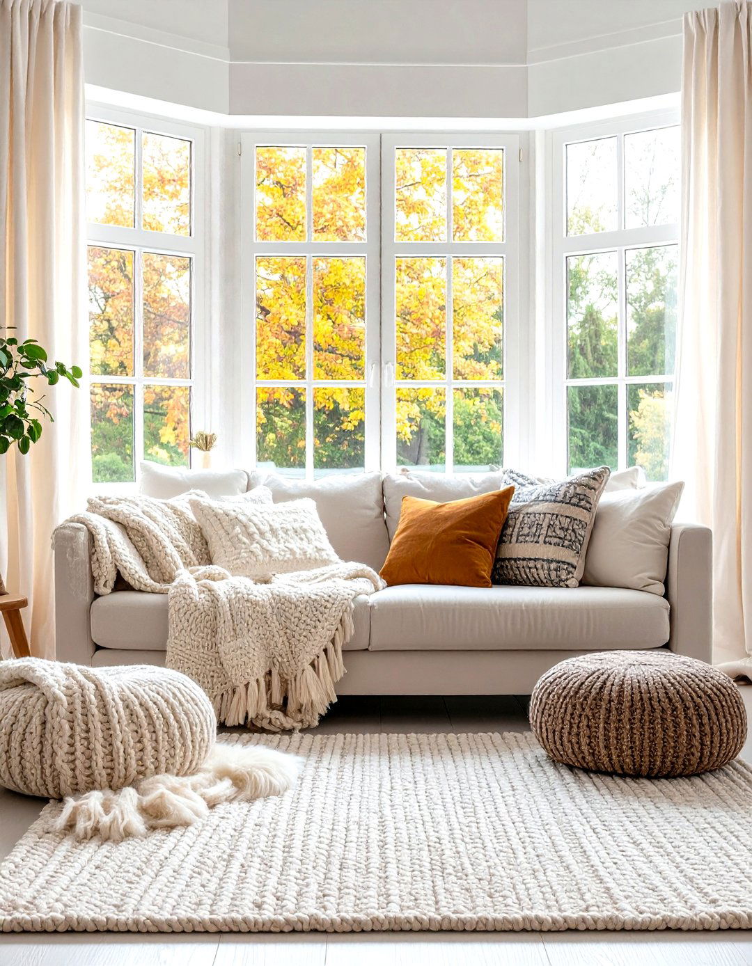 Scandinavian Hygge Corner - 30 living room bay window ideas