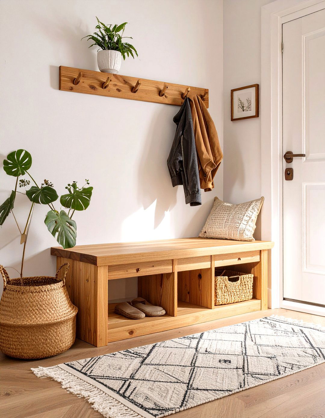 Scandinavian Inspired Entryway Bench - 30 hallway storage ideas