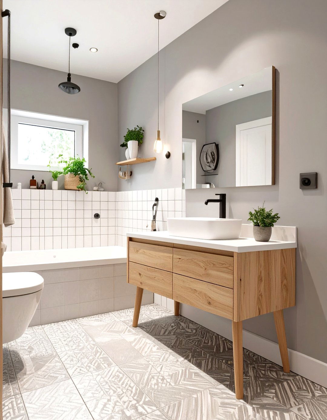 Scandinavian Inspired Grey Bathroom - 30 grey modern small bathroom designs