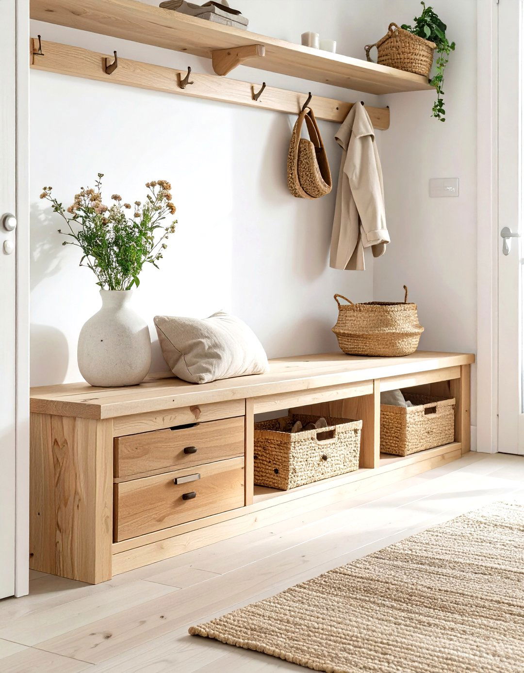 Scandinavian Inspired Light Wood Bench - 30 mudroom bench ideas