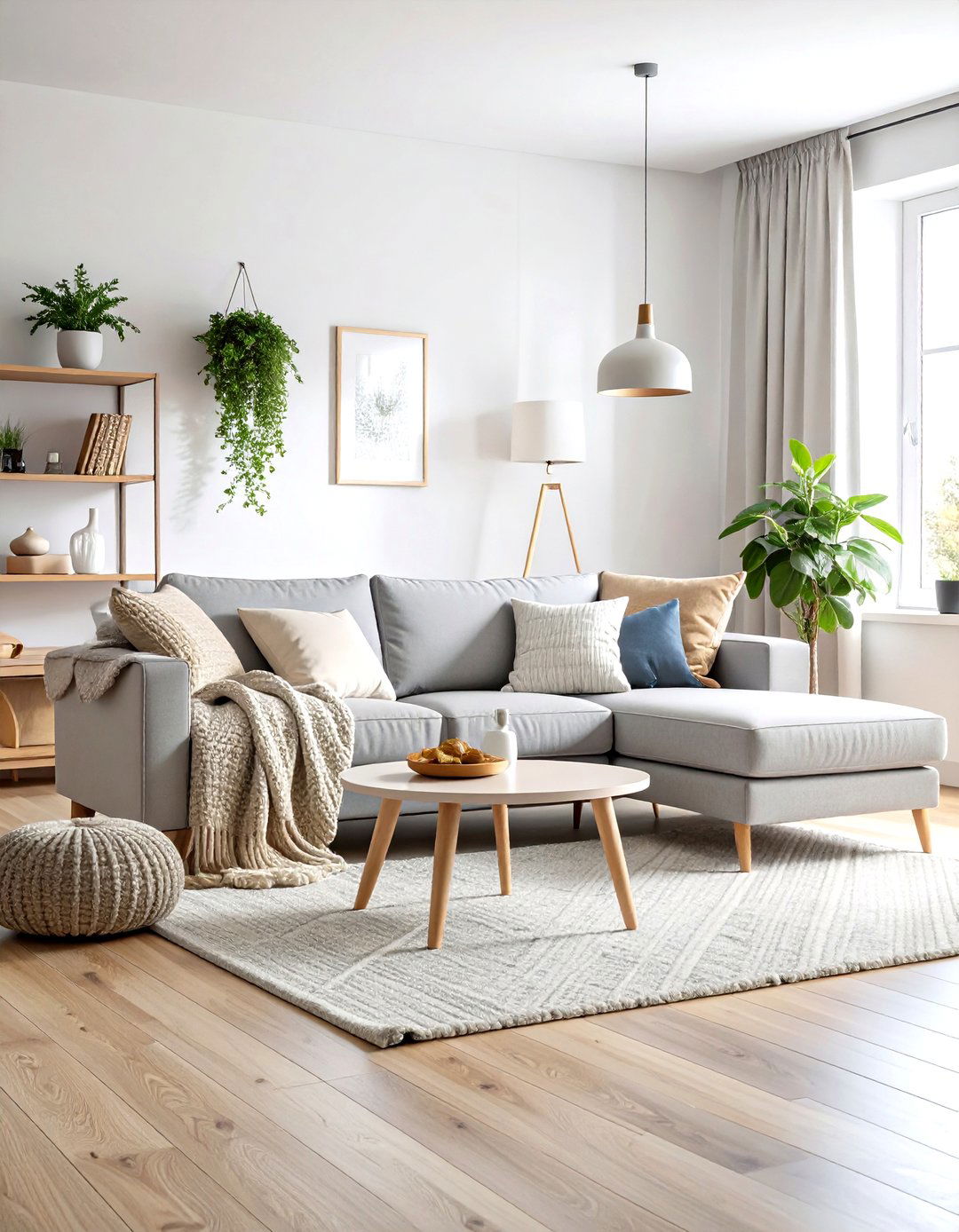 Scandinavian Inspired Living Room - 30 light grey couch living room ideas