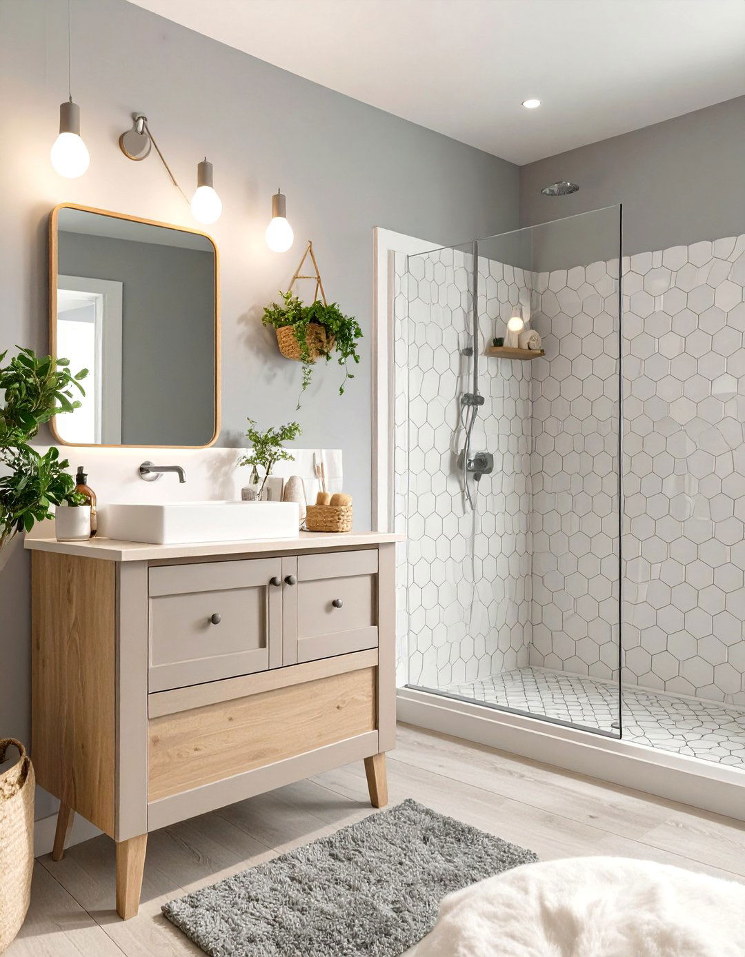 Scandinavian Inspired Soft Gray Bathroom - 30 gray bathroom ideas