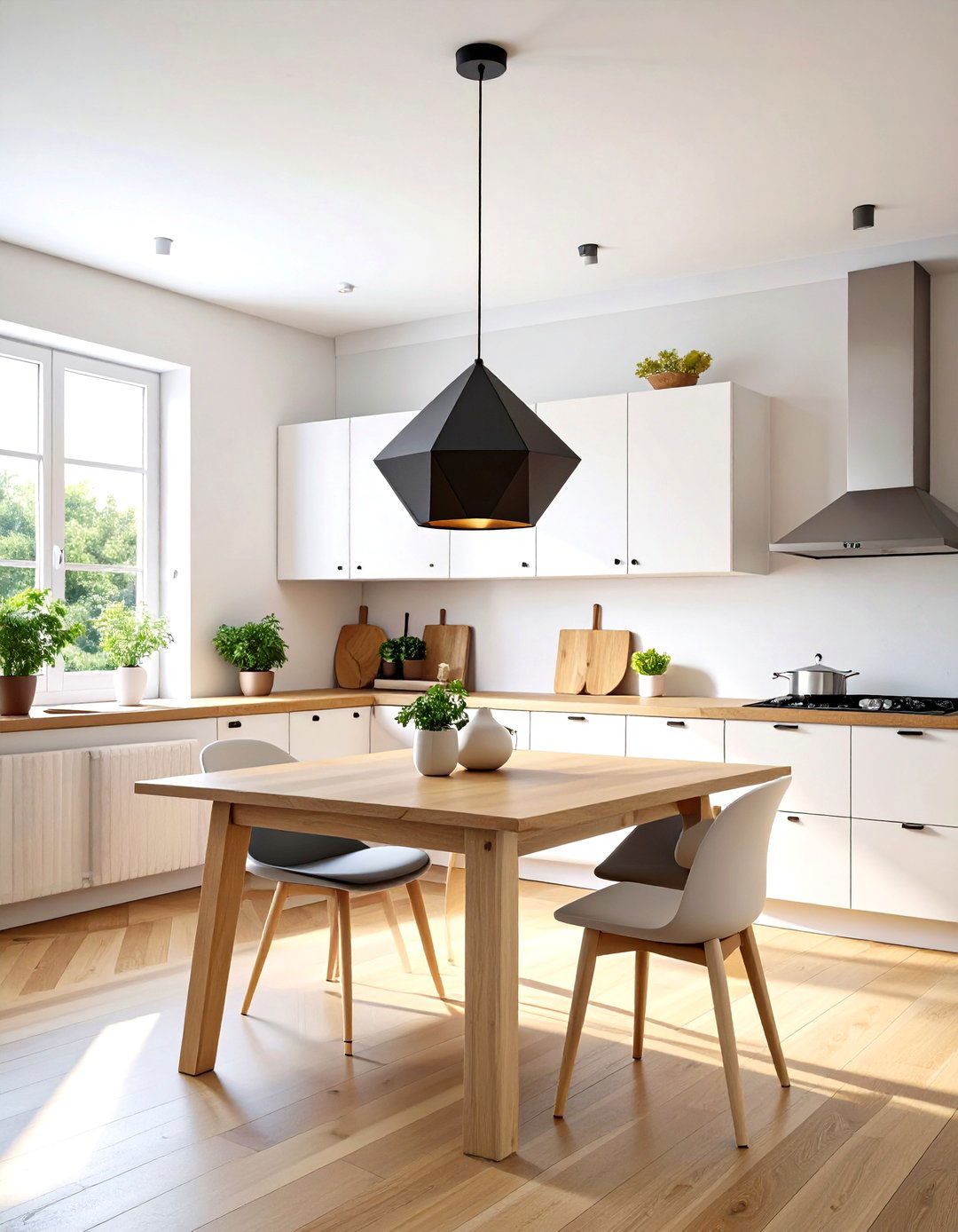 Scandinavian Kitchen Simplicity with a Single Geometric Pendant - 30 kitchen ceiling lights ideas
